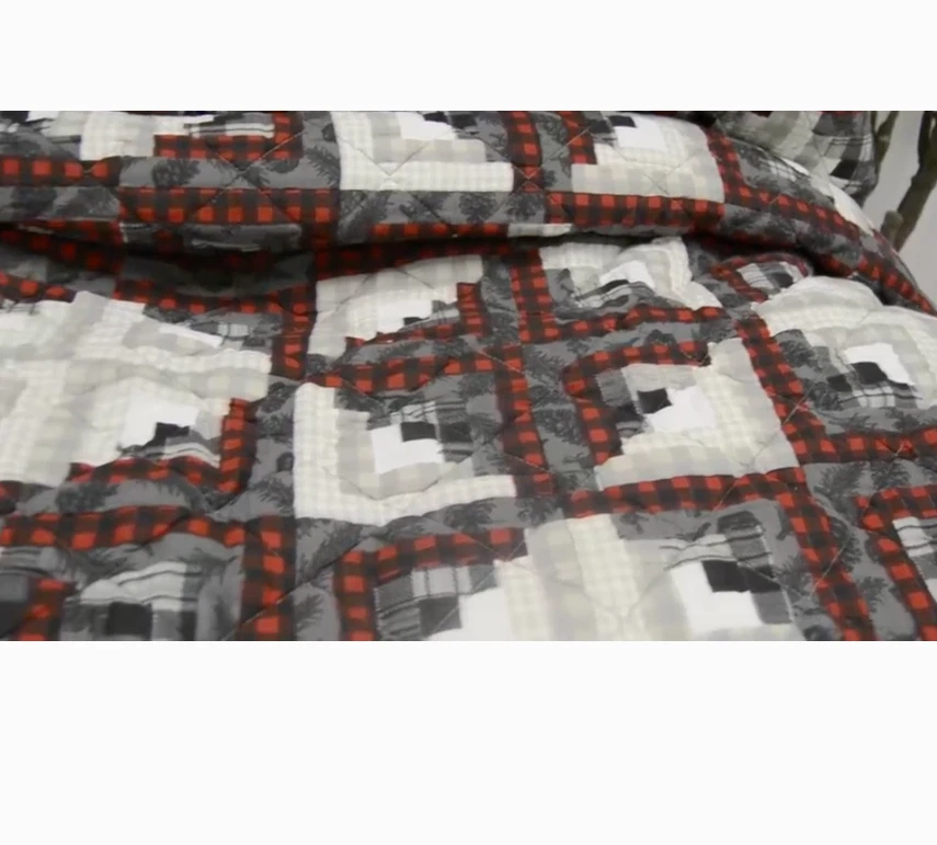 Rustic Log Cabin Star 3 件套国王被子套装拼接棉质乡村小屋格子布贴 — 第 4/4 张图片