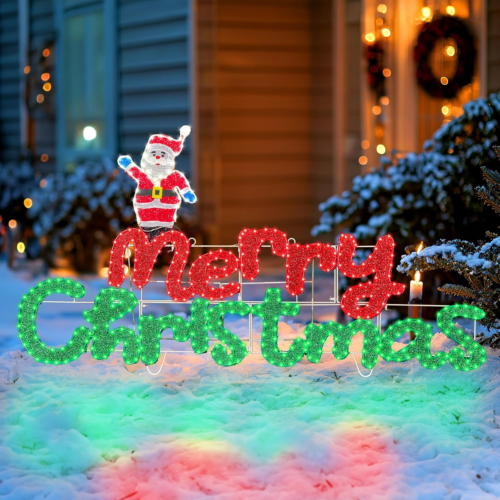 4.9FT Merry Christmas Sign Decoration Outdoor, Lighted Merry Christmas Sign with