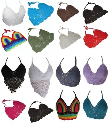 Women Crochet Lace Cami Tank Crop Bralette Top Boho Bralet Bra Beach Bikini UK - Image 1 of 2