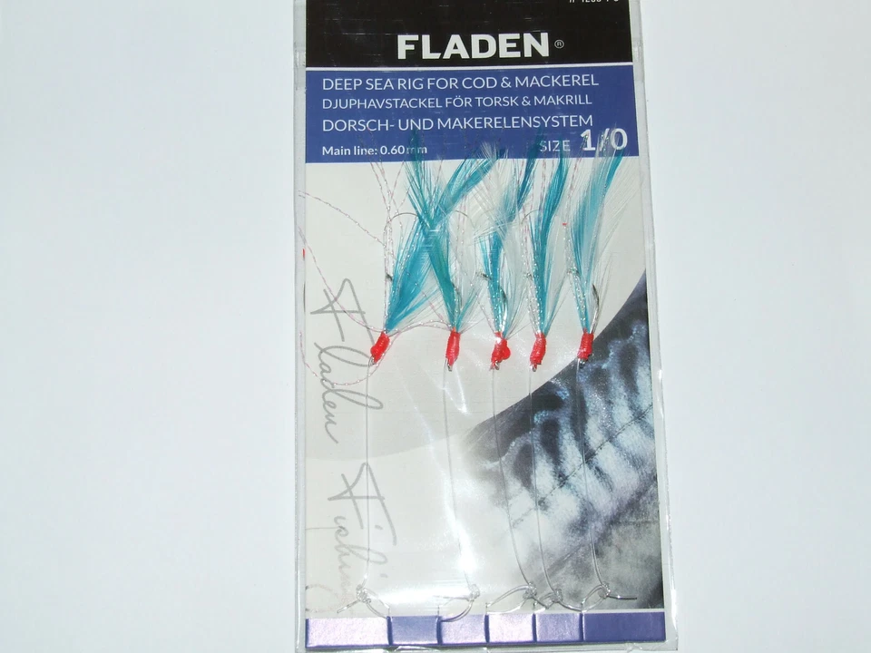 5 x Packs Fladen Mackerel Feathers Sea Fishing 5 Hook Rigs size 1/0 Blue Flash - Image 3 of 4