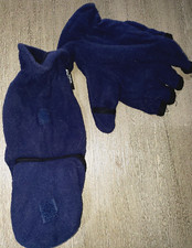 mens or womens SOLID DARK BLUE FLEECE FOLD BACK GLOVES one size CLEAN WARM