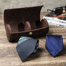 Travel Necktie Storage Box Genuine Leather Men Tie Accessories Holder Box Gift