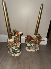 Fitz And Floyd Vintage Father Noel Deer Christmas Candle Holders Candleholders