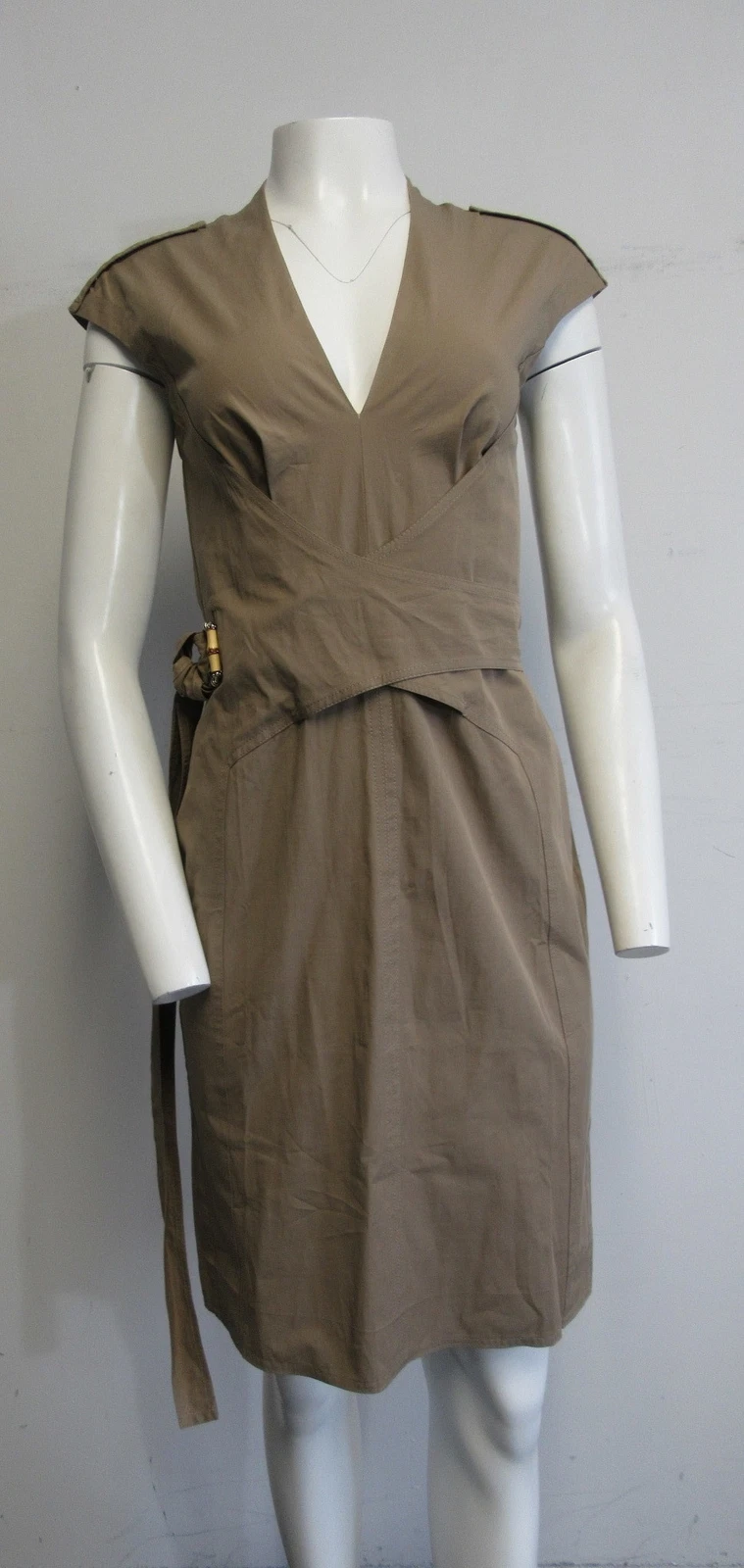 GUCCI coton extensible bronzé   mélange V   col faux   robe gaine enveloppante taille 40/4