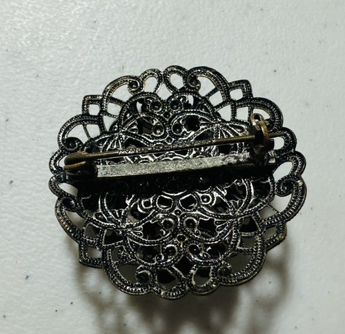 Vintage -Germany AB Rhinestone Filigree Brooch Pin - Picture 4 of 9