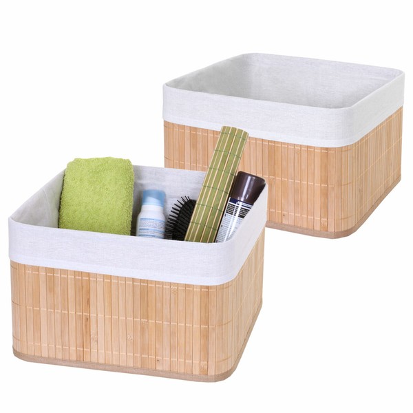 2Er-Set Aufbewahrungskorb HWC-C21, Box Korb, Bambus 33X33X21Cm Naturfarben-image