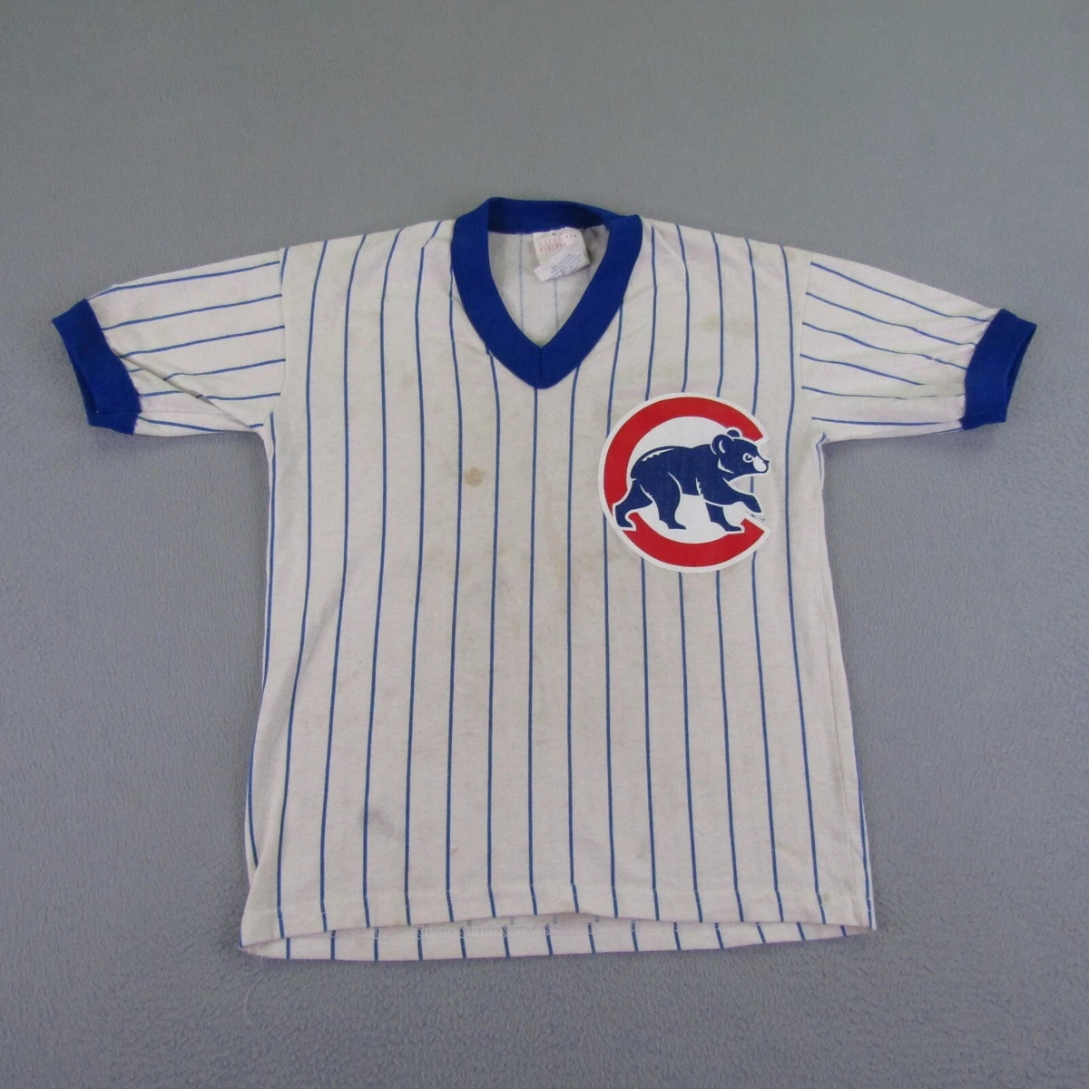 Vintage Chicago Cubs Shirt size Small White Blue Striped Majestic