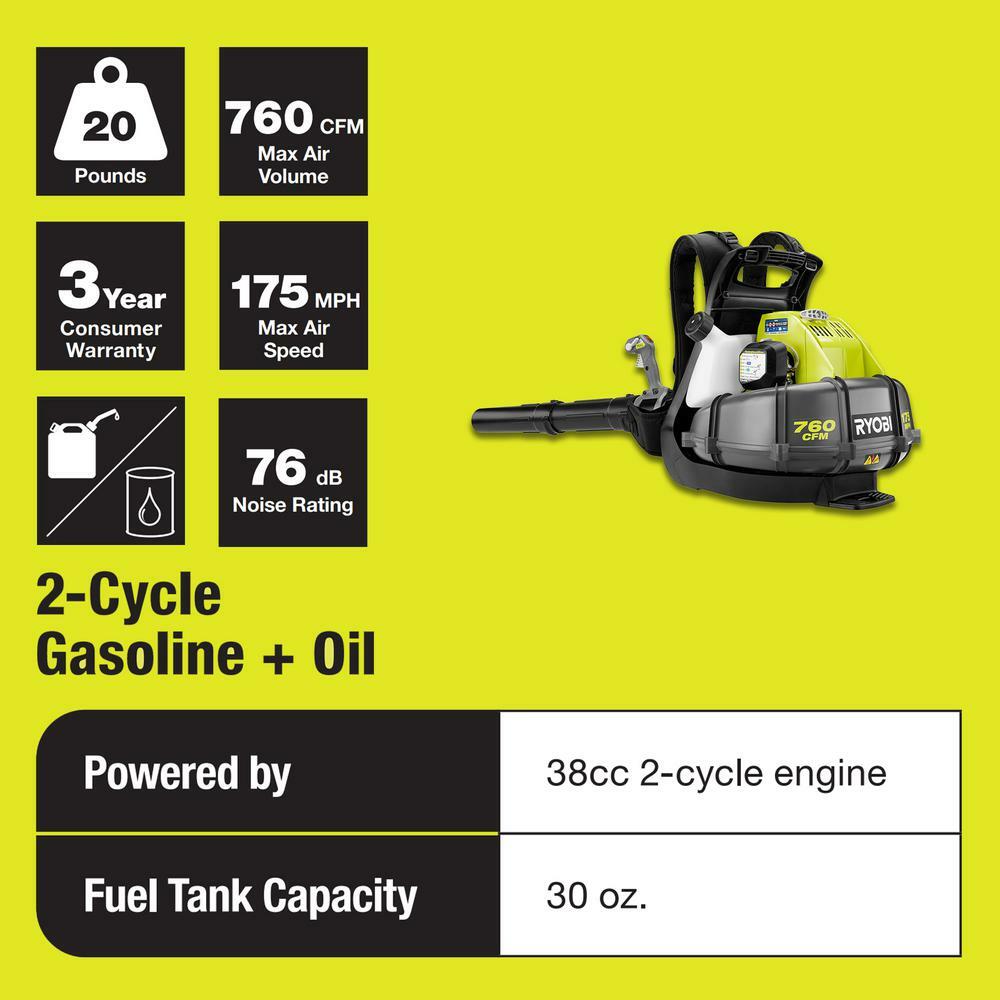 RYOBI Gas Backpack Leaf Blower 175 MPH 