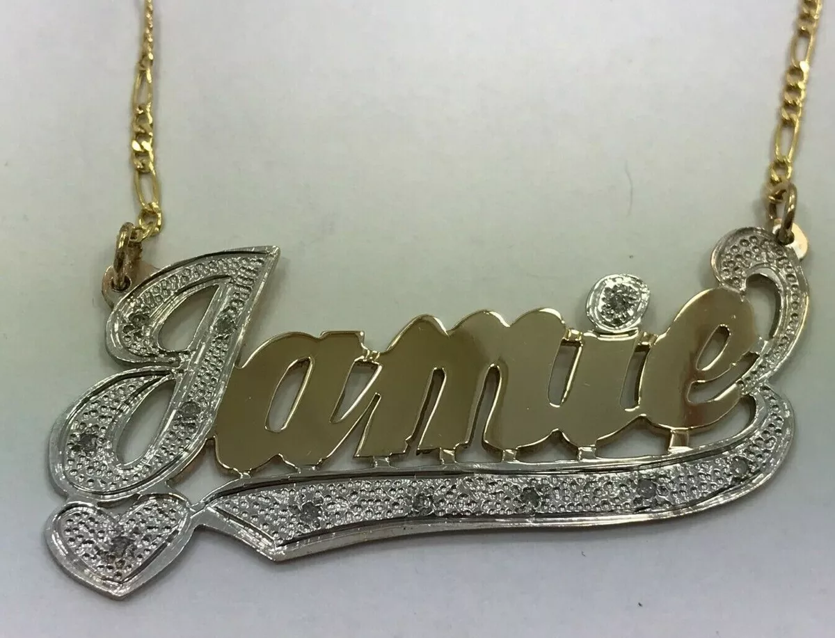 10 karat JAMIE name plate necklace 10K gold diamond name plate