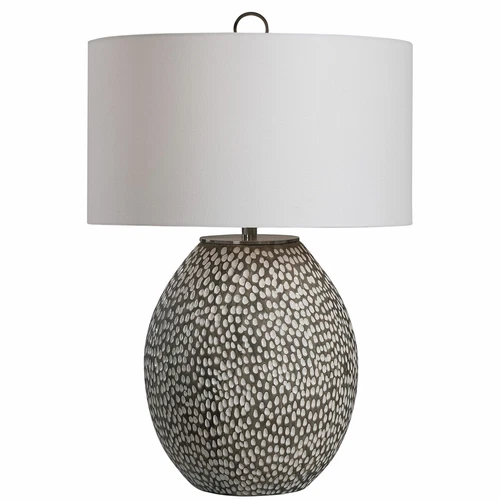 UTTERMOST 28448-1 CYPRIEN PITTED BRUSHED RUSTIC GRAY WHITE GLAZE CERAMIC LAMP - Picture 1 of 6