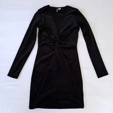 Divided H&M Womens Black Glitter Long Sleeve Bodycon Mini Dress Size S V-Neck