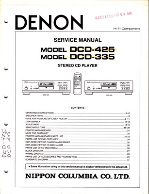 Original Denon DCD-425 / DCD-335 Service Manual