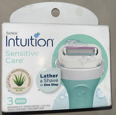 SCHICK INTUITION SENSITIVE CARE 4 BLADES +3 CARTRIDGES W/ORGANIC ALOE