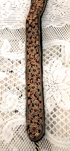 Vintage Indian Gold Metallic Embroidered Velvet Belt with Semi Precious Stones - Picture 4 of 8