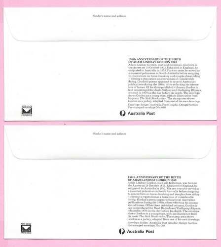 AUSTRALIA 1983 PAIR of PSE's #068 - FDC & Mint - Birth ADAM LINDSAY GORDON - Picture 2 of 2