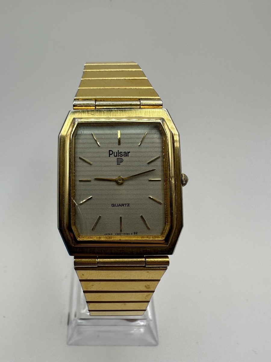 Pulsar (Seiko) V320 5039 Cracked Crystal Gold Dress Tank Watch