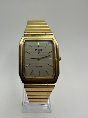 Pulsar (Seiko) V320 5039 Cracked Crystal Gold Dress Tank Watch