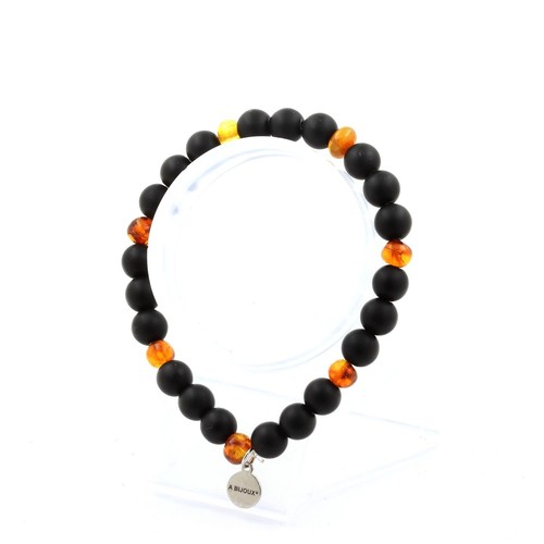 Armband Perlen Bernstein Echt von Der See Ostsee + Schwarz Onyx Matt 8 Made IN E