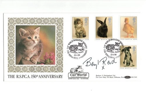 GB 1990 RSPCA Benham Silk FDC SIGNED By Beryl Reid Autographed