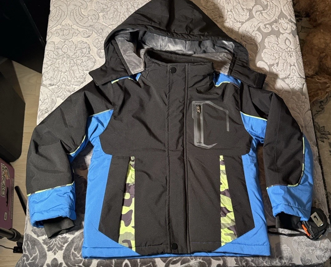 Wantdo Kid Boys Blue Fleeced Lined Winter Ski Jacket Removable Hood Sz 6/7