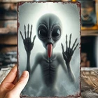 Vintage Alien Tin Metal Signs Home Décor And Dustproof, Suitable for Bars, Cafes