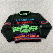 Vintage 1990 Teenage Mutant Ninja Turtles Youth Boys Sweater Knit M Retro Rare