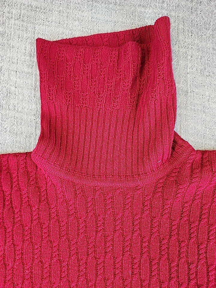 Suéter Vintage Ballantyne Escocés 100% Cachemira Rojo Borgoña Cuello Alto Talla 4 Foto 3 de 4