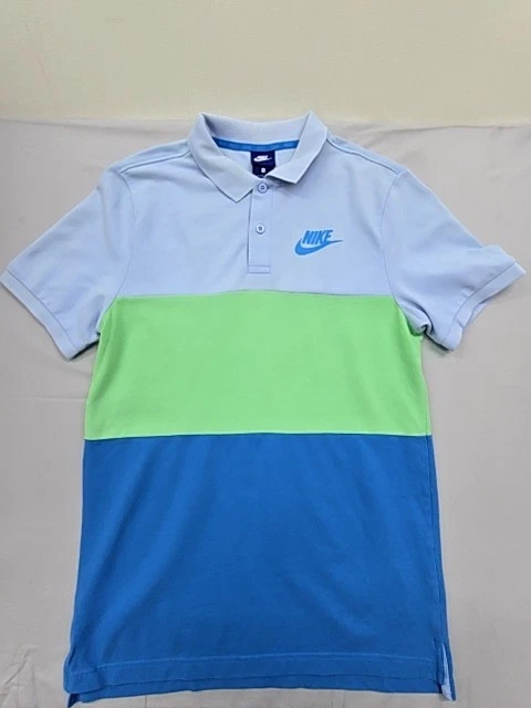 Nike Mens S Short Sleeve Polo Dri-FIT Color Block Light Blue Green DB