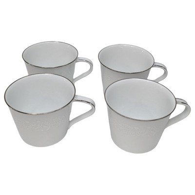 Noritake 6450 Q Reina Coffee Teacup LOT OF 4 White Floral Platinum Trim JAPAN