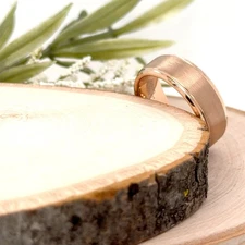 High Polished Beveled Edge Proposal Band 8mm Rose Gold Tungsten Engraved Ring