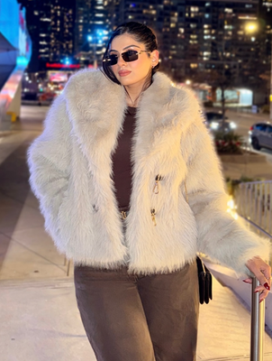 Zara Short Faux Fur Coat With Toggles Pearl Grey Size L Large 5854