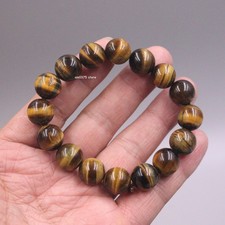 Natural Tiger's eye Stone Bead 12mm Women Men Round Beaded Bracelet 7inchL