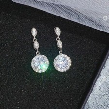 2Ct Round LabCreated Diamond Women Dangle/Drop Earring 14K White Gold Plated