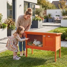 PawHut Rabbit Hutch, Guinea Pig Hutch Outdoor Cage w/ Asphalt Roof, Refurbished