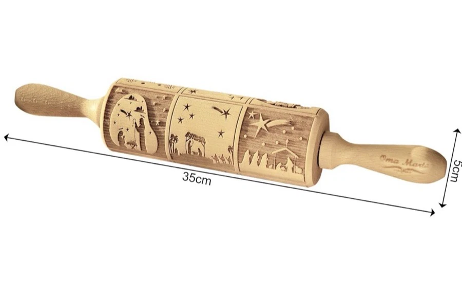 Brand New Nativity Pattern Xmas Christmas Wooden Embossing Rolling Pin - Image 2 of 4