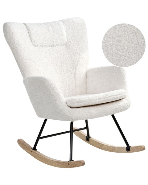 Schaukelstuhl Bouclé Teddy Stoff Weiß Modern Babyzimmer Schaukelsessel Sandve-image