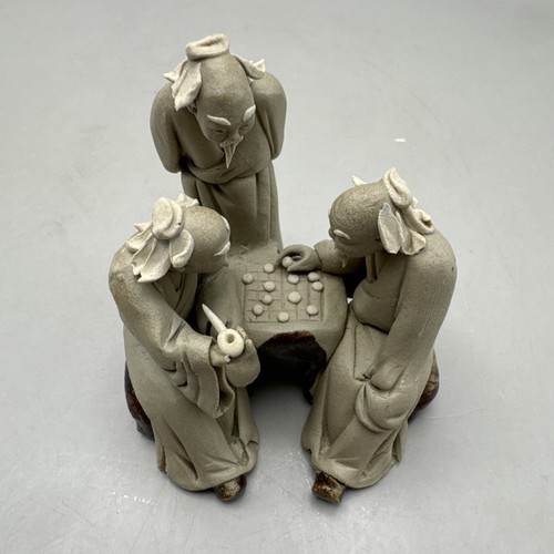 Chinese Shiwan Pottery Mudman Figurine 3 Scholars Bonsai Zen Garden Vintage
