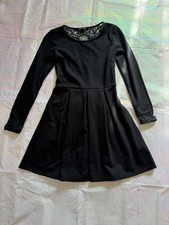 Forever 21 Black Lace Fit & Flare Long Sleeve Scoop Neck Dress S