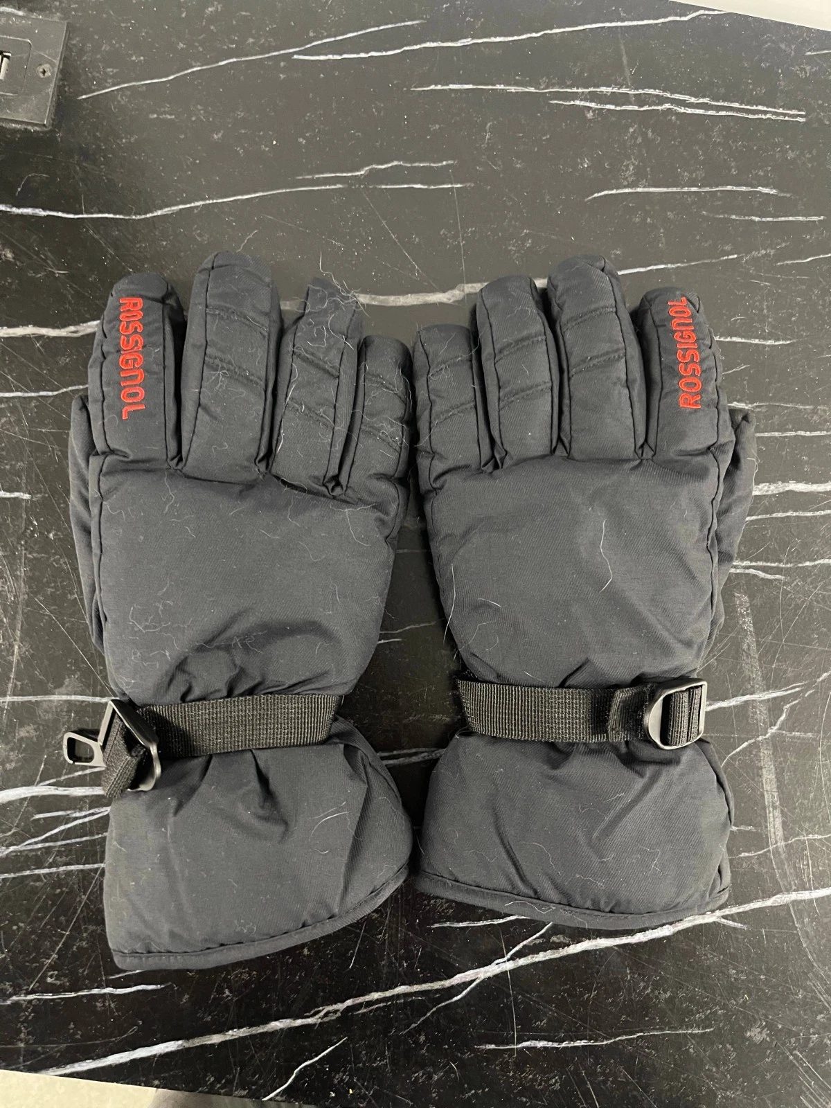 Vintage Rossignol Ski Gloves Men's Black Palm Leather Winter Hiking Outdoor