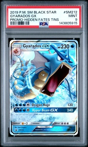 2019 POKEMON SM BLACK STAR PROMO HIDDEN FATES TINS #SM212 GYARADOS GX PSA 9