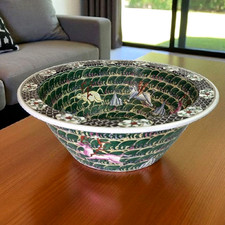 Large Antique Chinese Famille Verte Mythical Beast Porcelain Bowl Tongzhi Qing