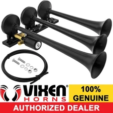 VIXEN HORNS TRAIN AIR HORN 3 TRUMPETS BLACK FOR TRUCK/CAR/SUV LOUD SOUND DB 12V