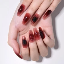 Halloween Press on Nails Coffin Nail Medium Square with Spider Designs, Blood...