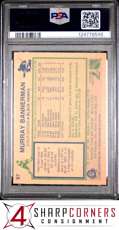 1983 O-PEE-CHEE #97 MURRAY BANNERMAN BLACK HAWKS PSA 10 - Image 2 of 2