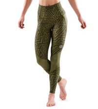 Image of SKINS Womens Khaki Green Series 3 Long Tight Skyscraper Tights Size XS