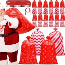 24 Pcs 56" Extra Large Christmas Gift Bags Jumbo Xmas Plastic Drawstring Snow...