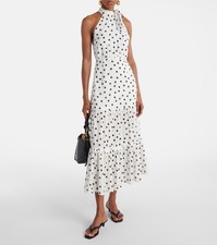 New RIXO Eleanor halter neck polka-dot cotton midi dress M UK12