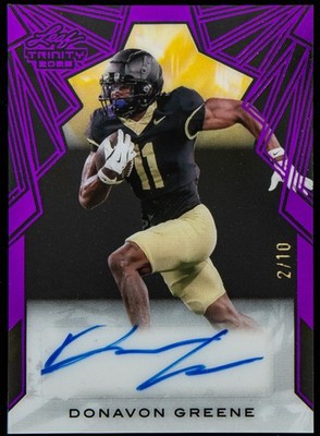 Donavon Greene Auto 2/10 Purple 2025 Leaf Trinity Football Acetate Hokies