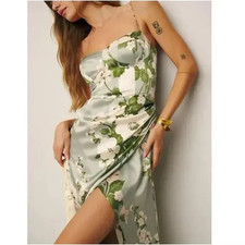 Reformation Marguerite Silk Dress Tarragon Size us 4 small