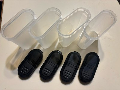 TUPPERWARE LARGE SPICE SHAKERS FLIP TOP BLACK SEALS NEW! SPOUT/SPRINKLE 4pc SET